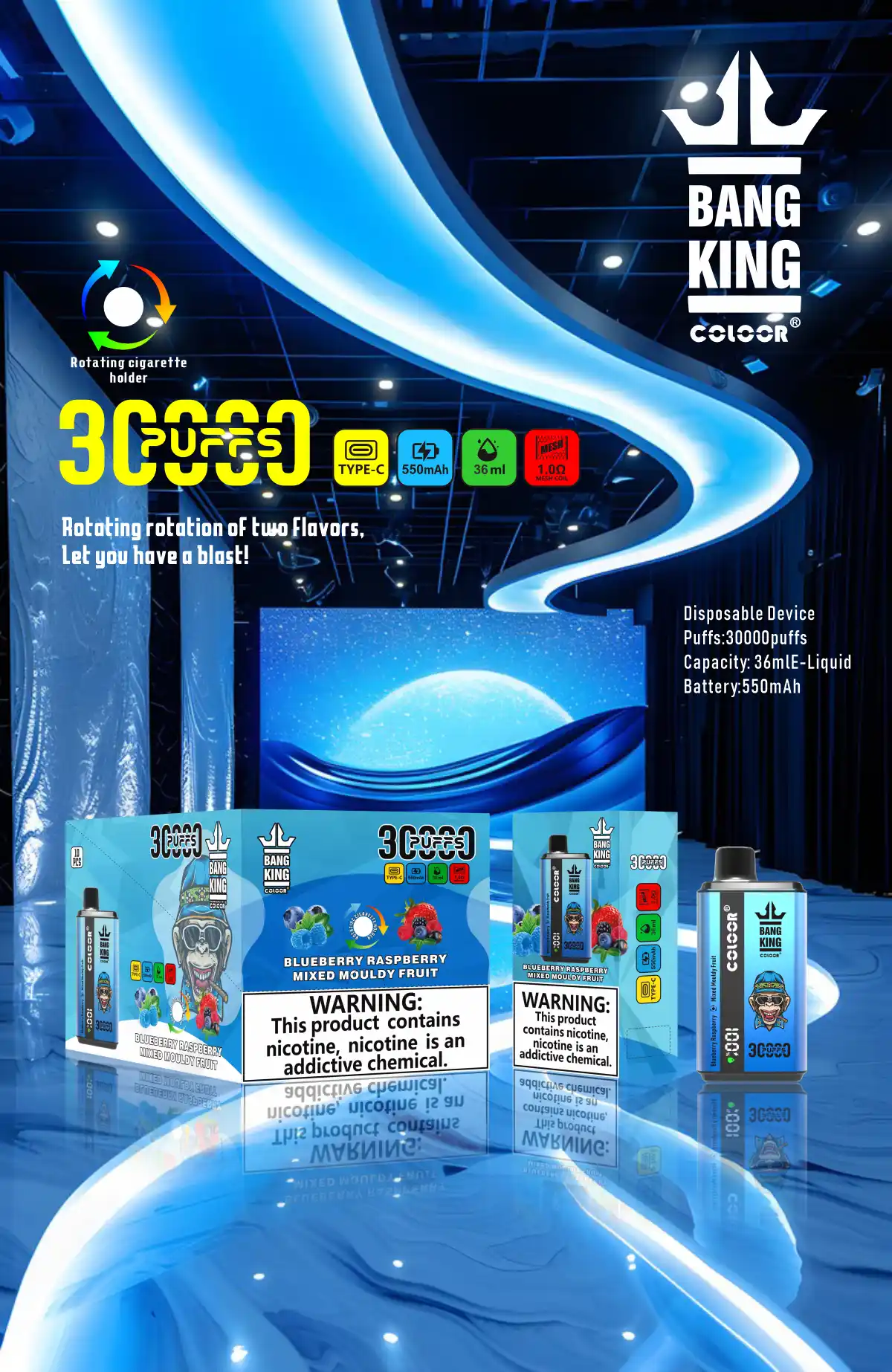 Bang King 30000 Puffs Double Taste 5% Nicotine 36ml E-Liquid Mesh Coil Technology